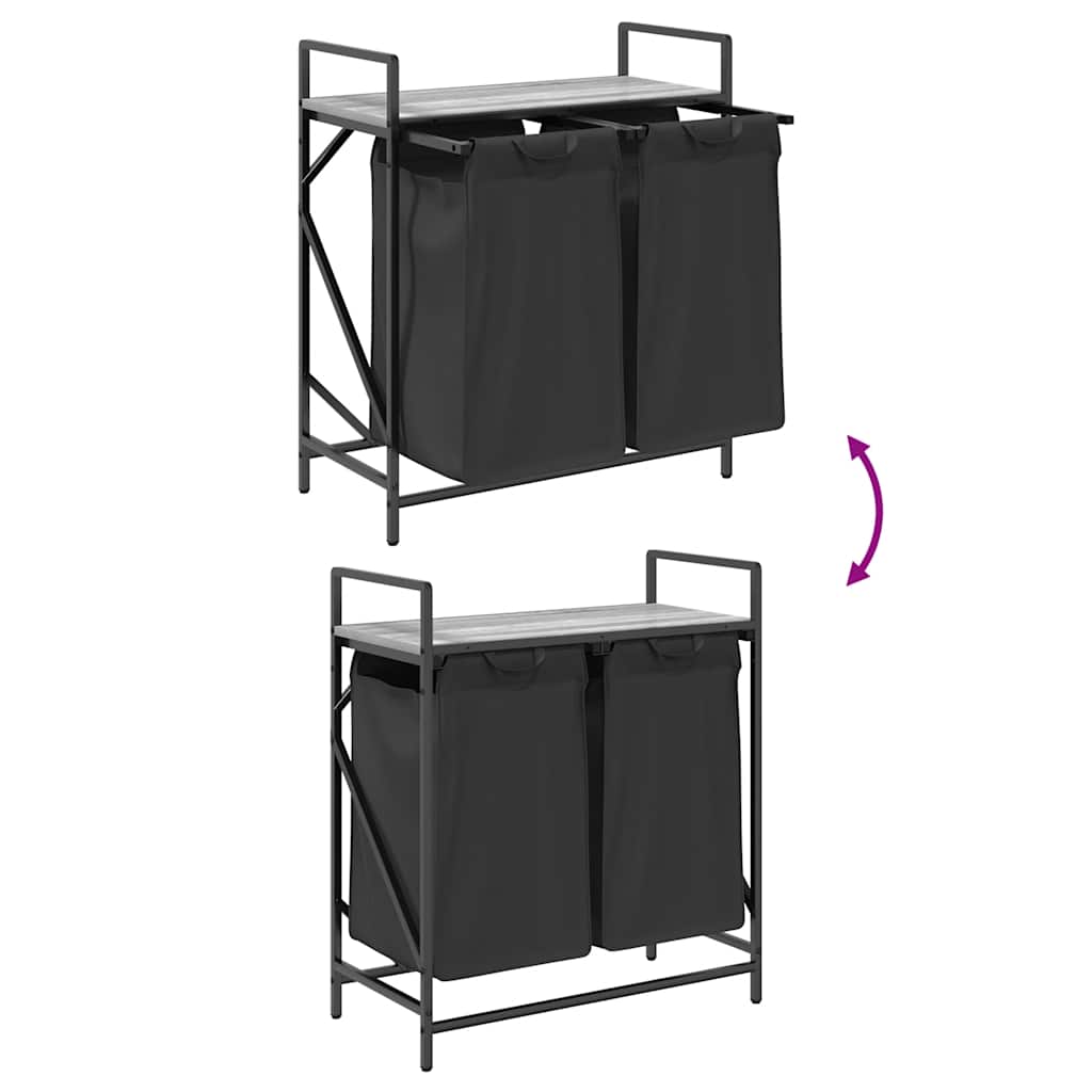 Cesto per la Biancheria 2 Scomparti con Ripiano Grigio Sonoma 859068
