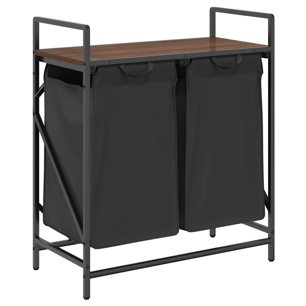 Cesto della Biancheria 2 Scomparti con Ripiano Rovere Marrone 859069