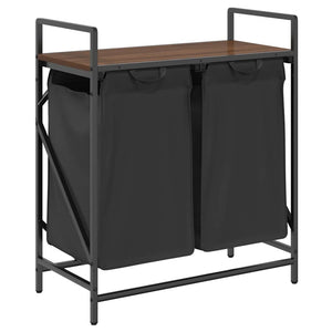 Cesto della Biancheria 2 Scomparti con Ripiano Rovere Marrone 859069