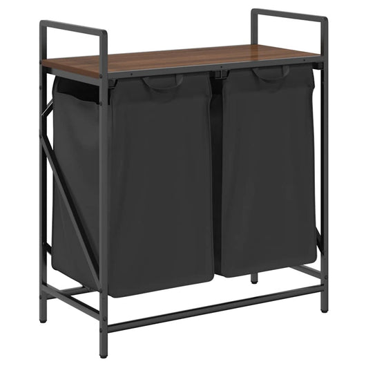 Cesto della Biancheria 2 Scomparti con Ripiano Rovere Marrone 859069