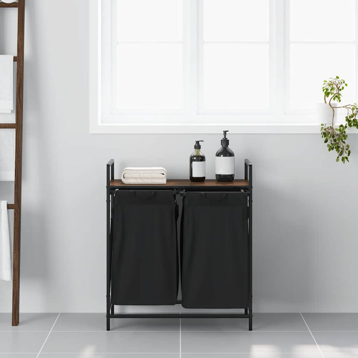 Cesto della Biancheria 2 Scomparti con Ripiano Rovere Marrone 859069