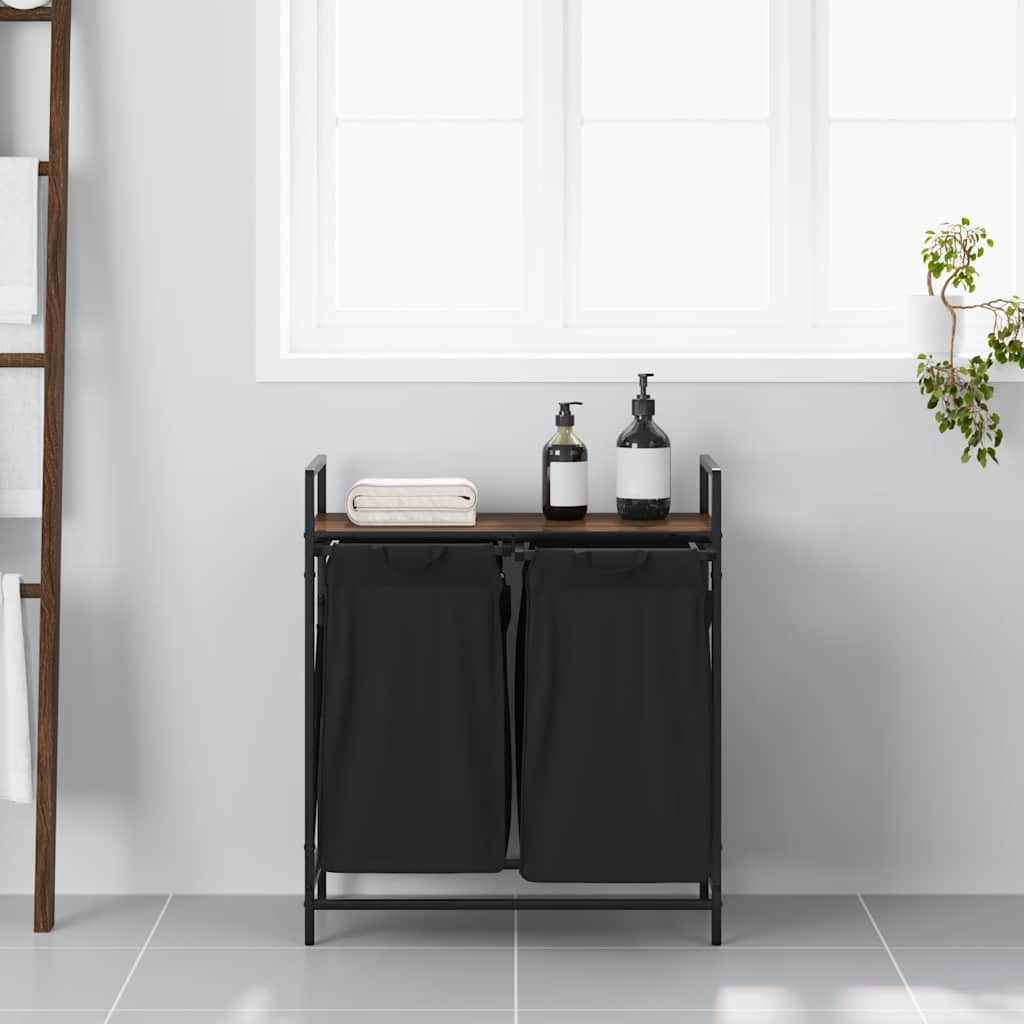 vidaXL Cesto della Biancheria 2 Scomparti con Ripiano Rovere Marrone