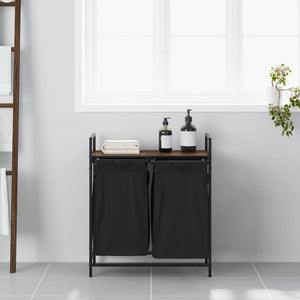 vidaXL Cesto della Biancheria 2 Scomparti con Ripiano Rovere Marrone