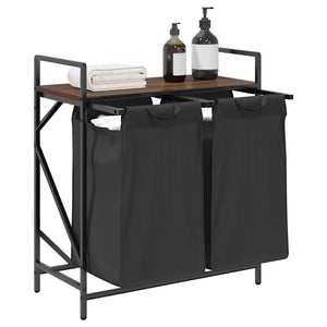 Cesto della Biancheria 2 Scomparti con Ripiano Rovere Marrone 859069