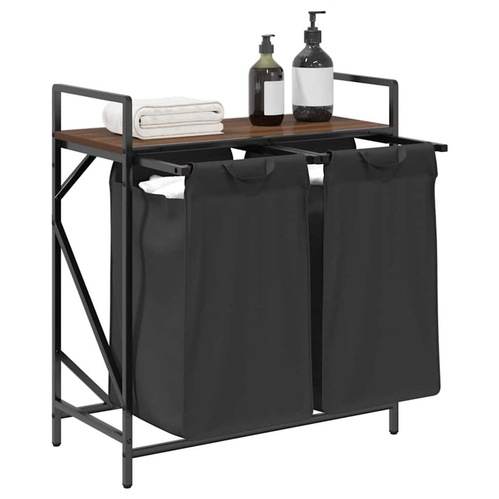 Cesto della Biancheria 2 Scomparti con Ripiano Rovere Marrone 859069