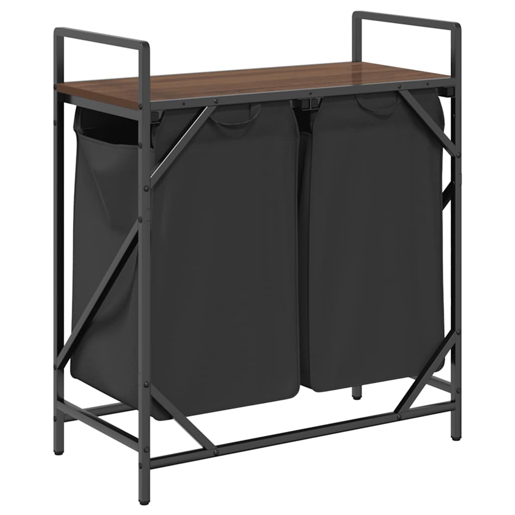 vidaXL Cesto della Biancheria 2 Scomparti con Ripiano Rovere Marrone