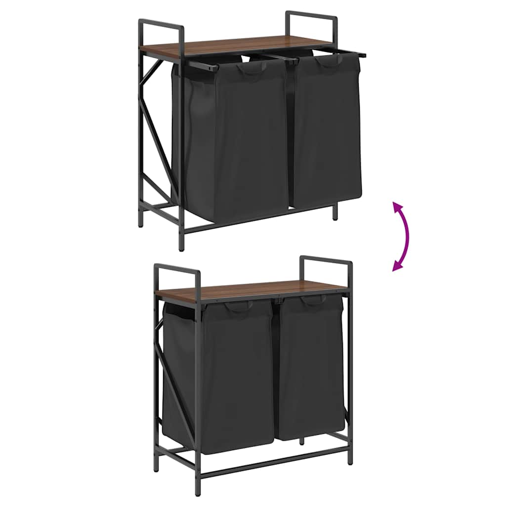 Cesto della Biancheria 2 Scomparti con Ripiano Rovere Marrone 859069