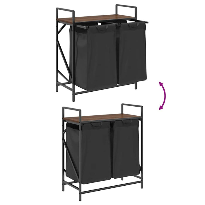 vidaXL Cesto della Biancheria 2 Scomparti con Ripiano Rovere Marrone