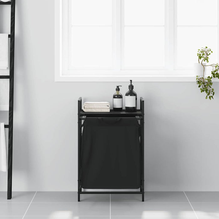 Cesto della Biancheria 1 Scomparto con Ripiano Rovere Nero 859070