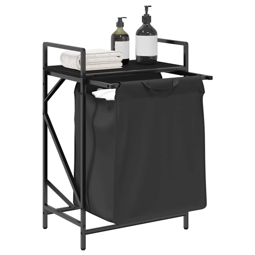 Cesto della Biancheria 1 Scomparto con Ripiano Rovere Nero 859070