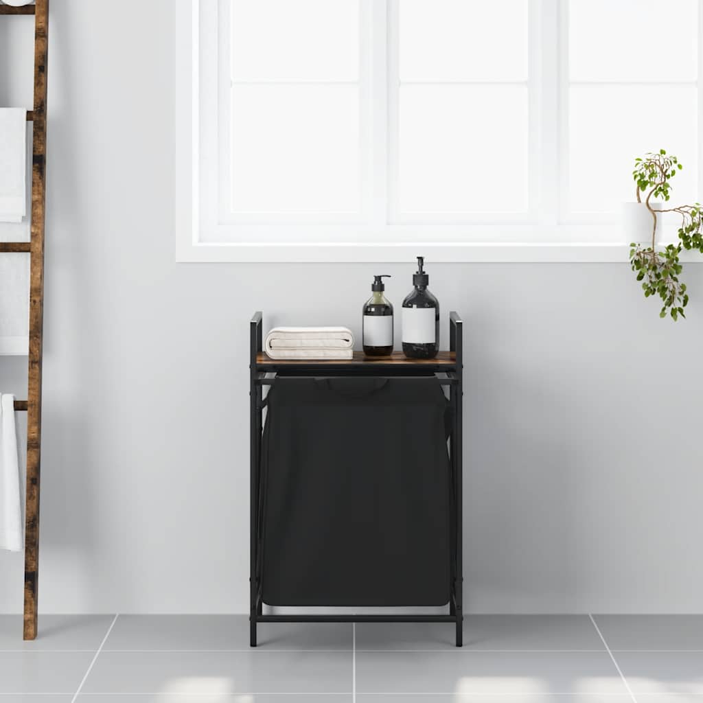 Cesto per la Biancheria 1 Scomparto con Ripiano Rovere Fumo 859072