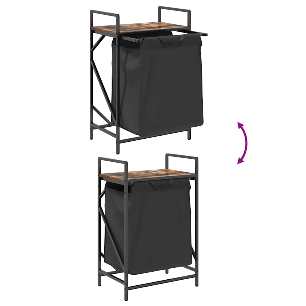 Cesto per la Biancheria 1 Scomparto con Ripiano Rovere Fumo