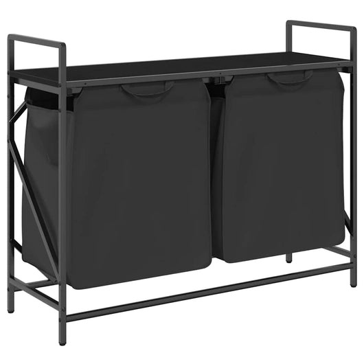 Cesto della Biancheria 2 Scomparti con Ripiano in Rovere Nero 859075