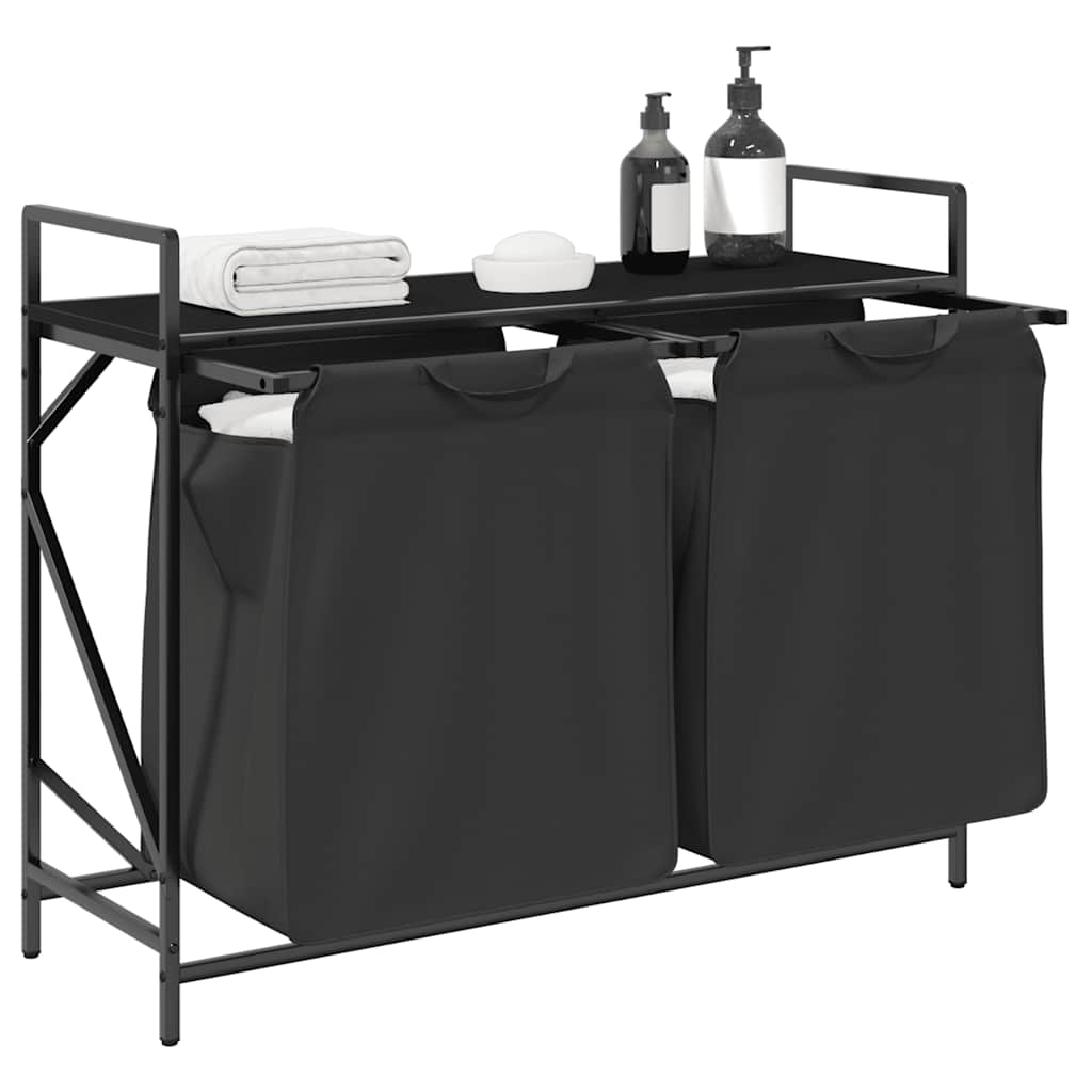 Cesto della Biancheria 2 Scomparti con Ripiano in Rovere Nero 859075