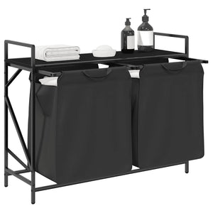 Cesto della Biancheria 2 Scomparti con Ripiano in Rovere Nero 859075