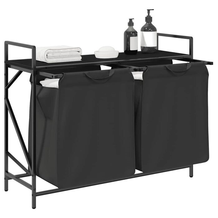 Cesto della Biancheria 2 Scomparti con Ripiano in Rovere Nero 859075
