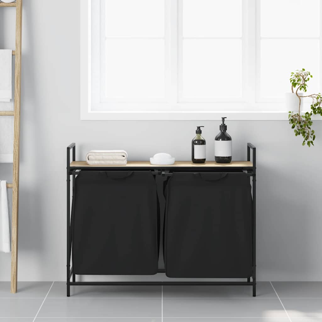 Cesto della Biancheria 2 Scomparti con Ripiano Rovere Sonoma 859076