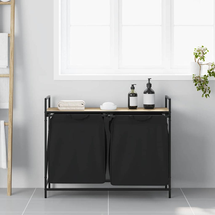 Cesto della Biancheria 2 Scomparti con Ripiano Rovere Sonoma 859076