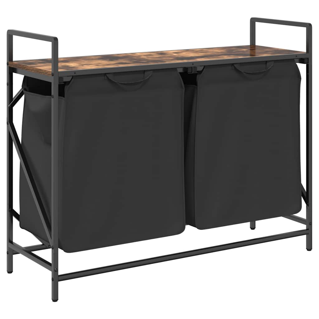 Cesto Portabiancheria 2 Scomparti con Ripiano Rovere Fumo 859077