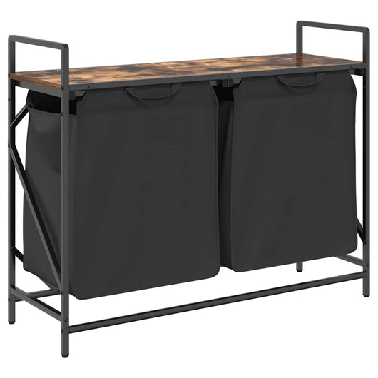 Cesto Portabiancheria 2 Scomparti con Ripiano Rovere Fumo 859077