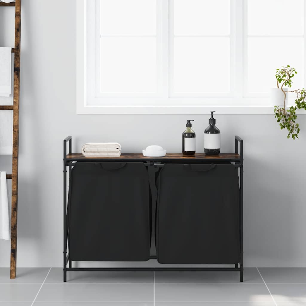 Cesto Portabiancheria 2 Scomparti con Ripiano Rovere Fumo 859077