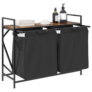 Cesto Portabiancheria 2 Scomparti con Ripiano Rovere Fumo 859077