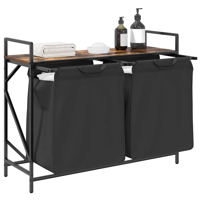 Cesto Portabiancheria 2 Scomparti con Ripiano Rovere Fumo 859077