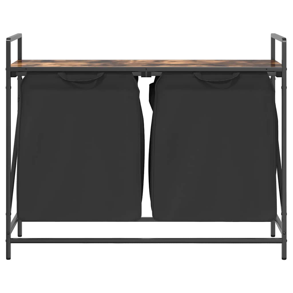 Cesto Portabiancheria 2 Scomparti con Ripiano Rovere Fumo 859077