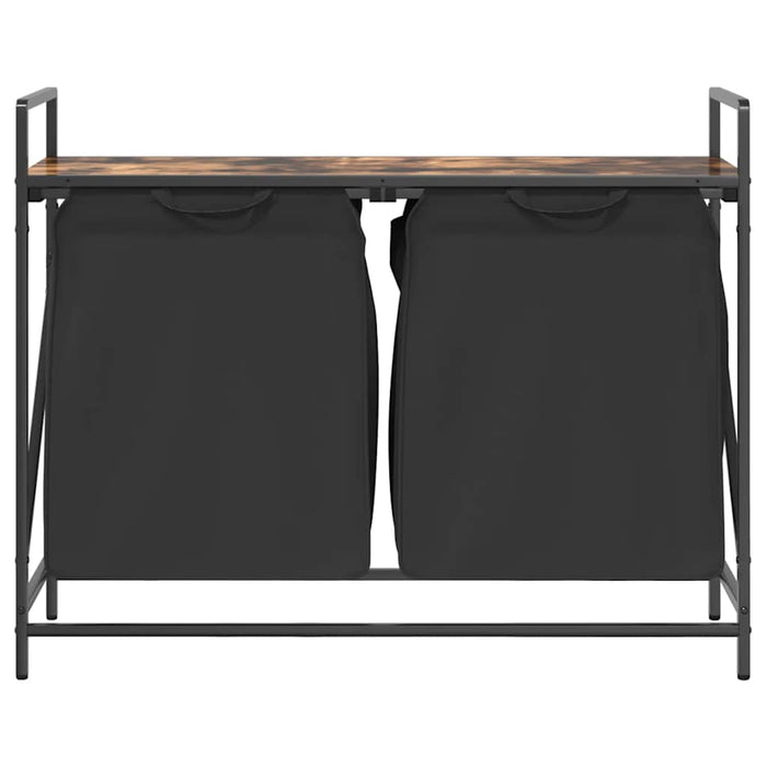 Cesto Portabiancheria 2 Scomparti con Ripiano Rovere Fumo 859077