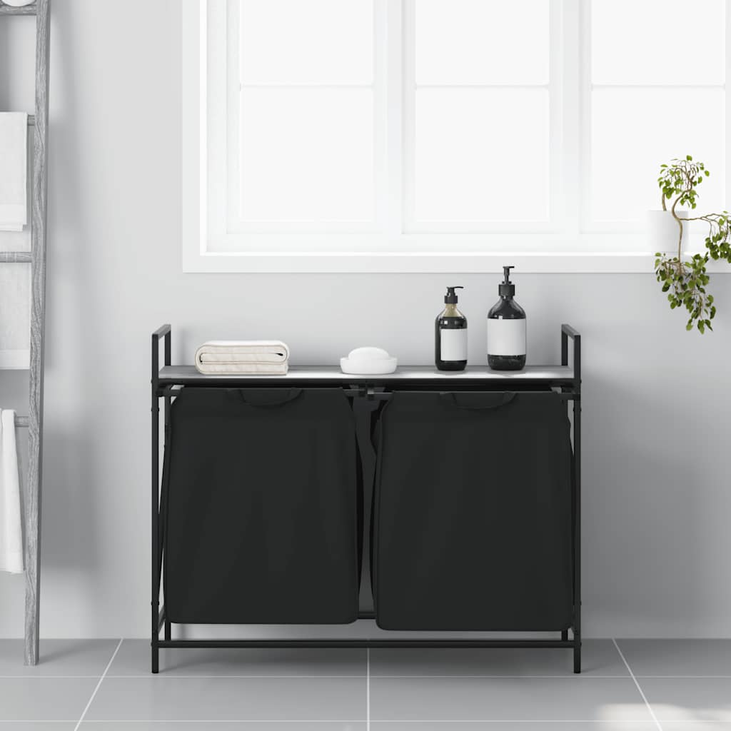 Cesto della Biancheria 2 Scomparti con Ripiano Grigio Sonoma 859078