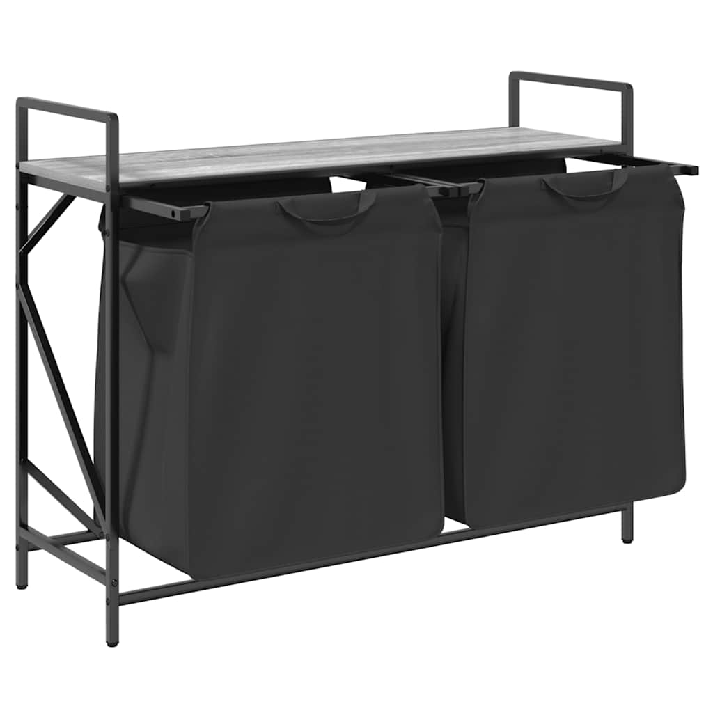 Cesto della Biancheria 2 Scomparti con Ripiano Grigio Sonoma