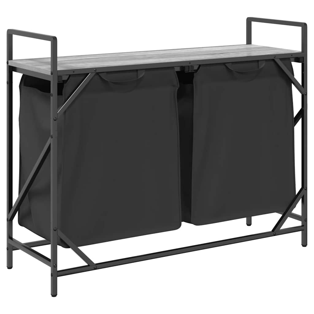 Cesto della Biancheria 2 Scomparti con Ripiano Grigio Sonoma