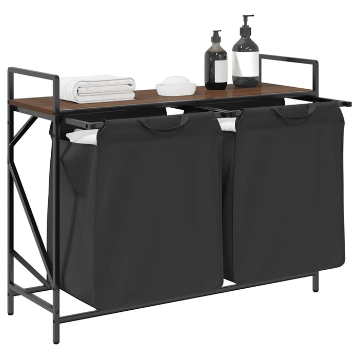 Cesto della Biancheria 2 Scomparti con Ripiano Rovere Marrone 859079