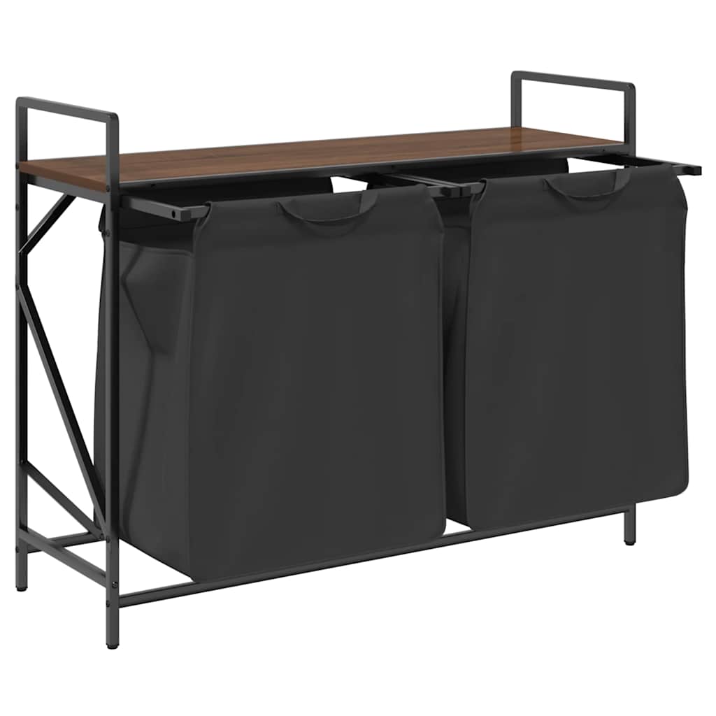 Cesto della Biancheria 2 Scomparti con Ripiano Rovere Marrone