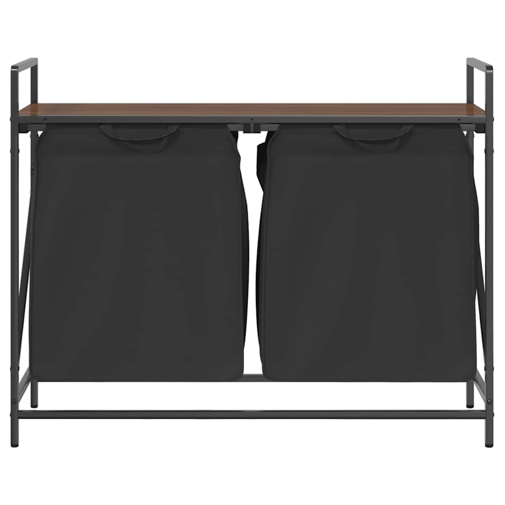 Cesto della Biancheria 2 Scomparti con Ripiano Rovere Marrone