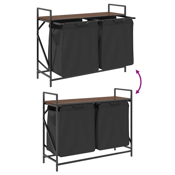 Cesto della Biancheria 2 Scomparti con Ripiano Rovere Marrone 859079