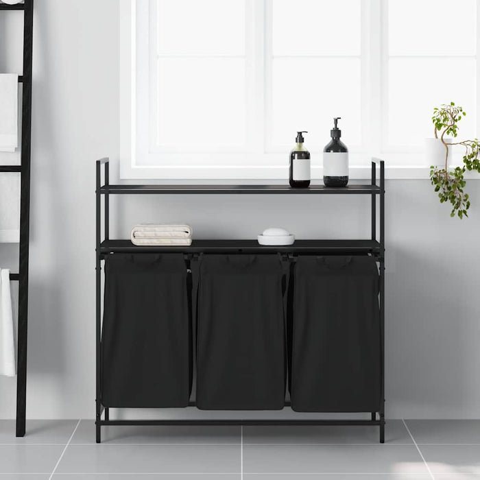 Cesto Portabiancheria 3 Scomparti con Ripiani Rovere Nero 859080