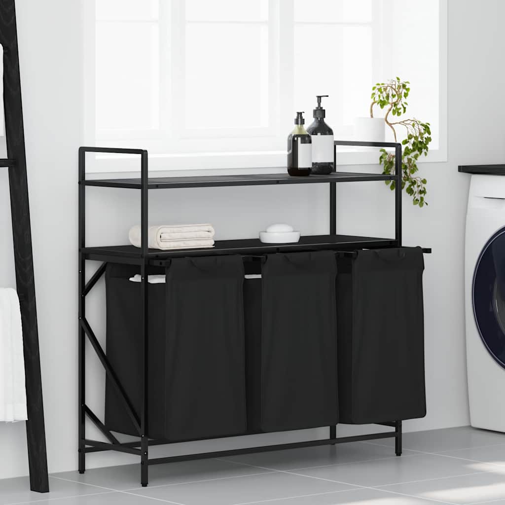 Cesto Portabiancheria 3 Scomparti con Ripiani Rovere Nero 859080