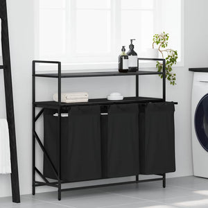 Cesto Portabiancheria 3 Scomparti con Ripiani Rovere Nero 859080