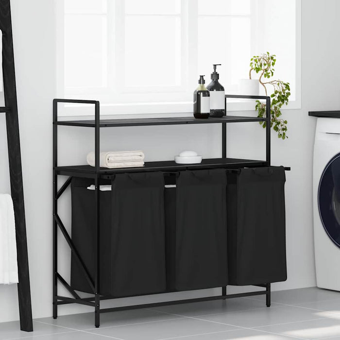 Cesto Portabiancheria 3 Scomparti con Ripiani Rovere Nero 859080