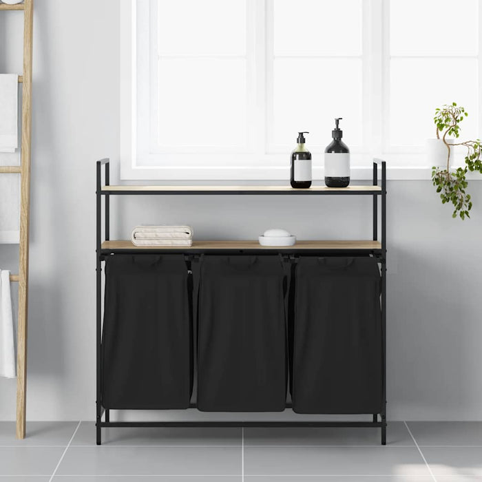 vidaXL Cesto Portabiancheria 3 Scomparti con Ripiani Rovere Sonoma