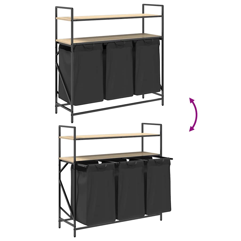 Cesto Portabiancheria 3 Scomparti con Ripiani Rovere Sonoma 859081