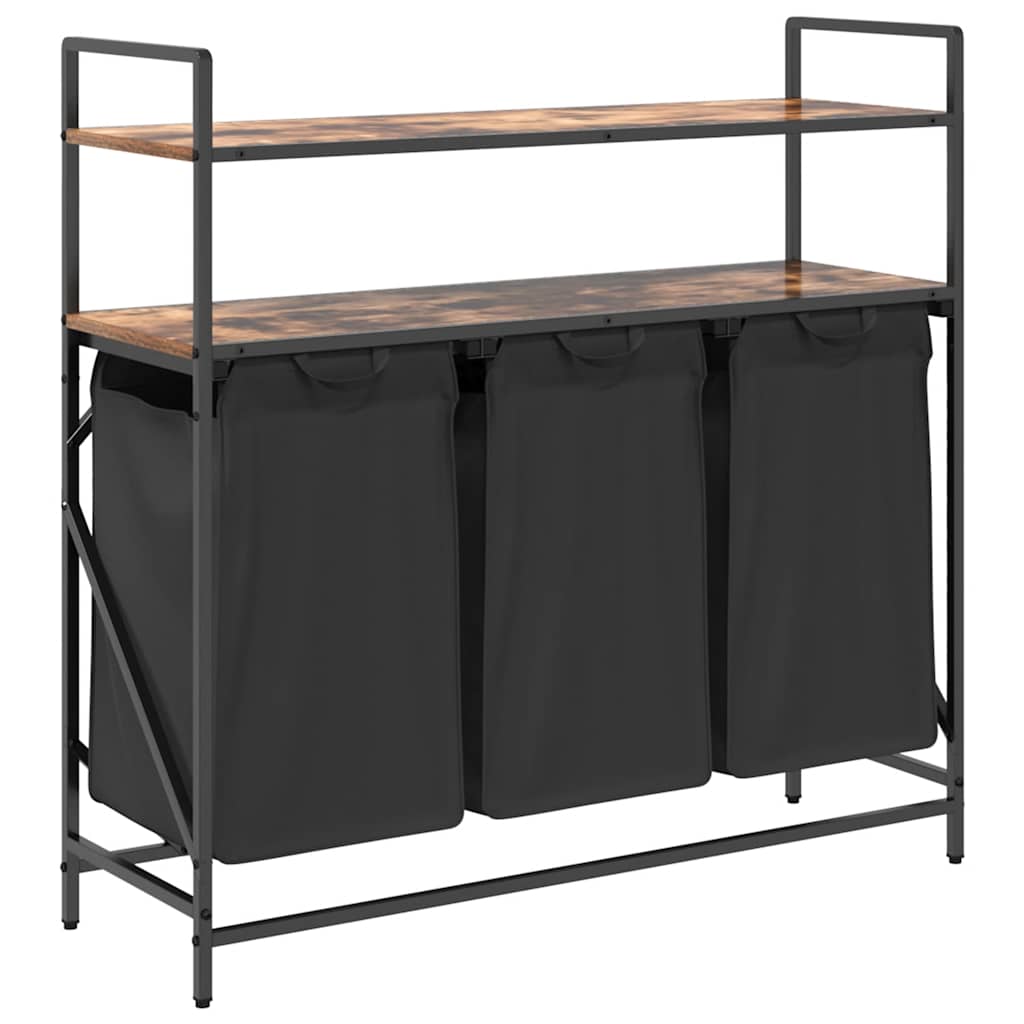 vidaXL Cesto della Biancheria 3 Scomparti con Ripiani Rovere Fumo