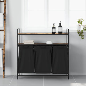 vidaXL Cesto della Biancheria 3 Scomparti con Ripiani Rovere Fumo