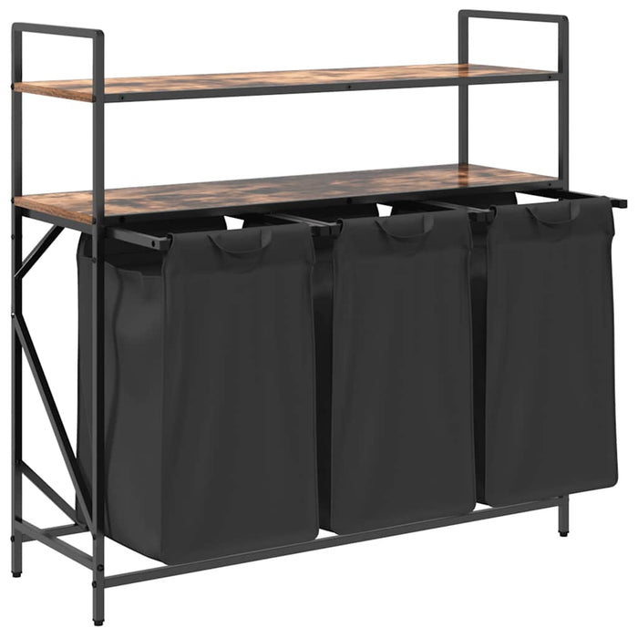 vidaXL Cesto della Biancheria 3 Scomparti con Ripiani Rovere Fumo