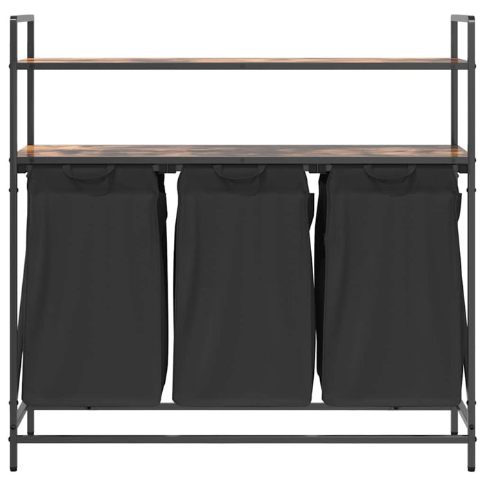 vidaXL Cesto della Biancheria 3 Scomparti con Ripiani Rovere Fumo