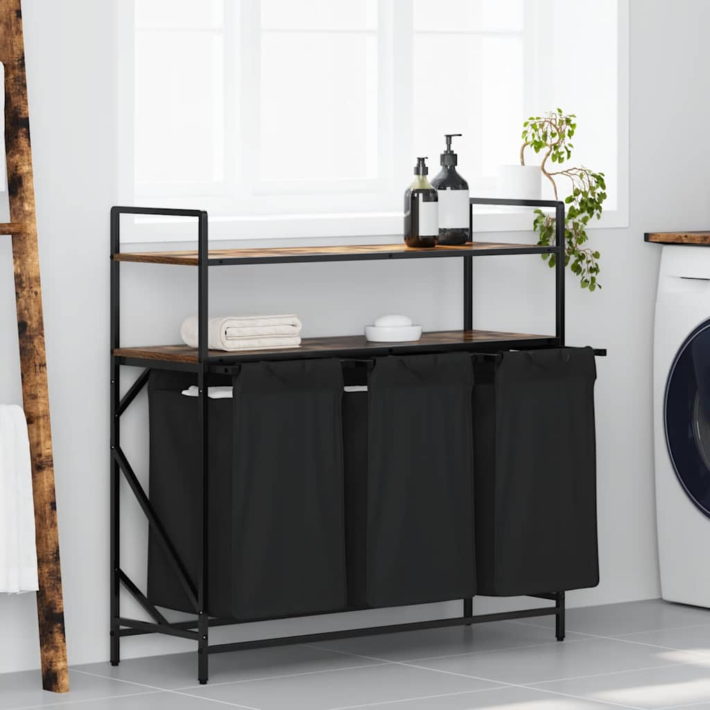 Cesto della Biancheria 3 Scomparti con Ripiani Rovere Fumo 859082