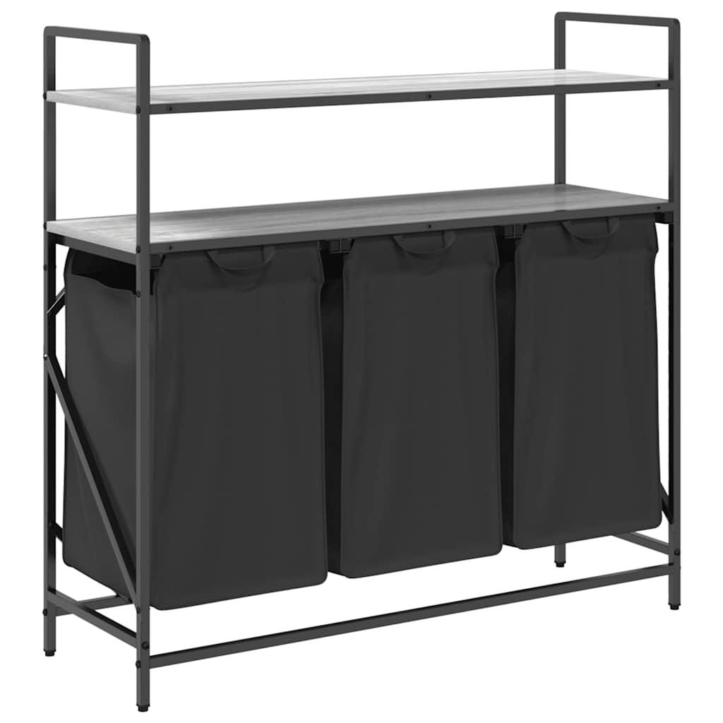 Cesto Portabiancheria 3 Scomparti con Ripiani Grigio Sonoma 859083