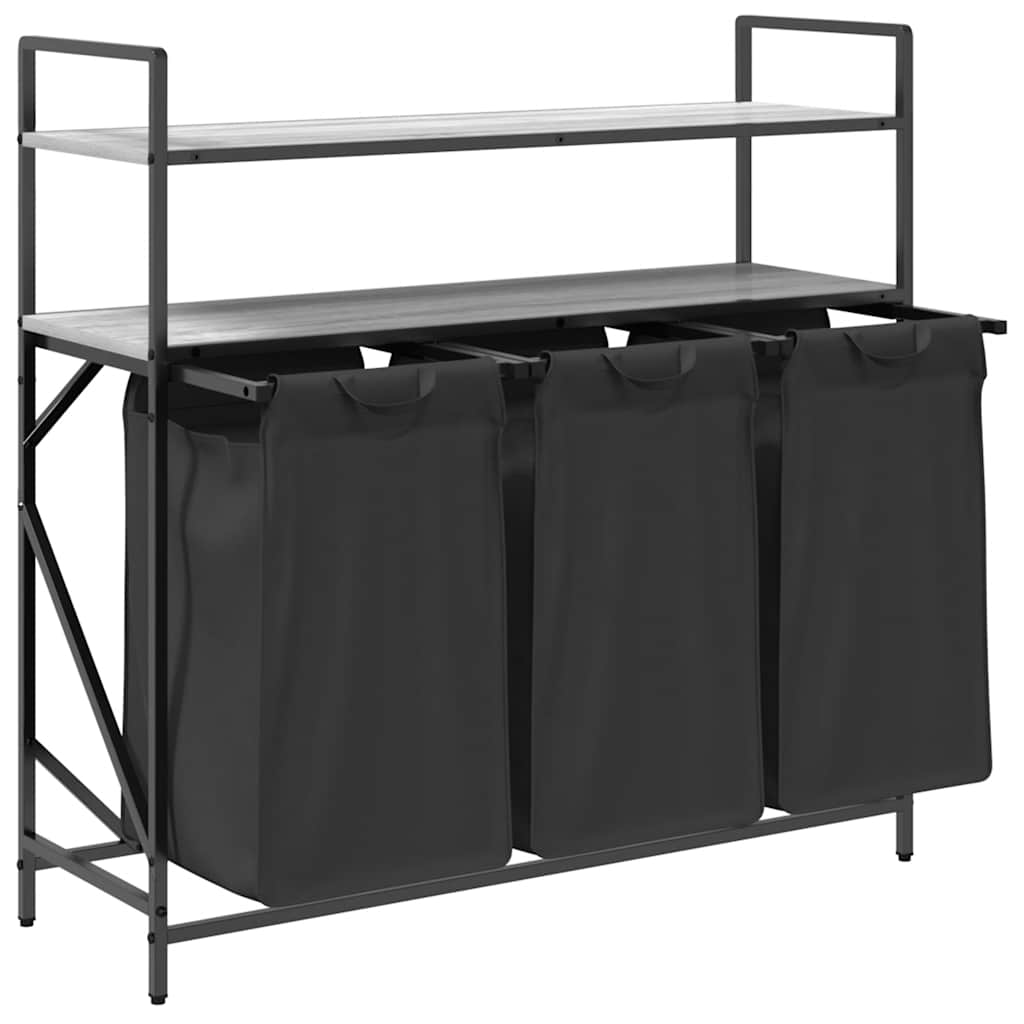 vidaXL Cesto Portabiancheria 3 Scomparti con Ripiani Grigio Sonoma