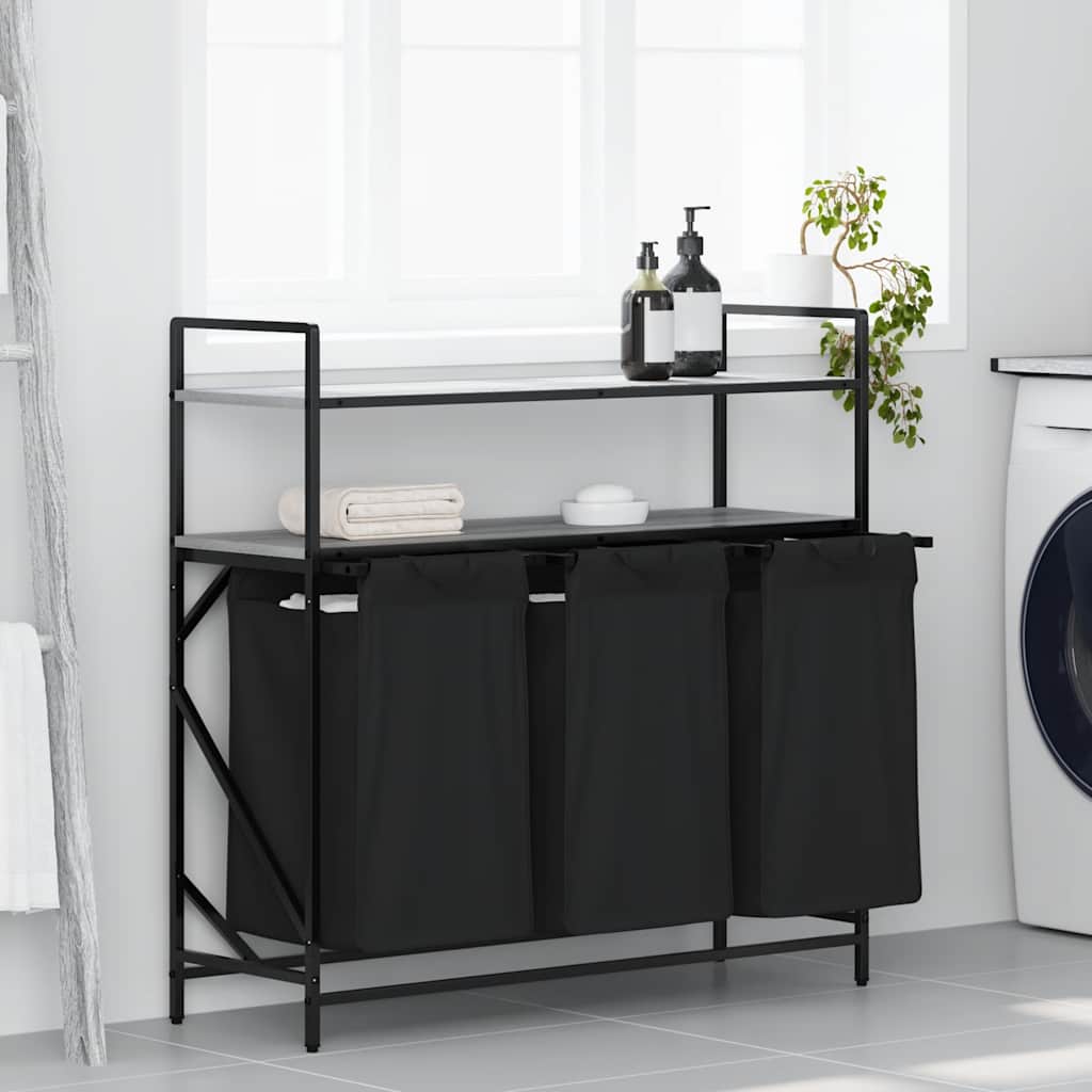 vidaXL Cesto Portabiancheria 3 Scomparti con Ripiani Grigio Sonoma